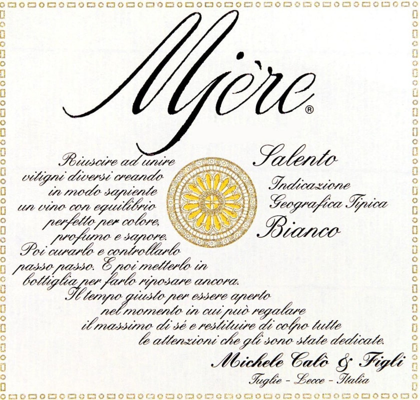 Michele Calo & Figli Salento Bianco Mjere 2015 Front Label