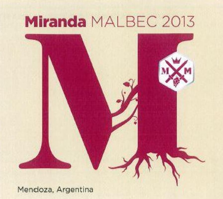 Miranda Malbec 2013 Front Label