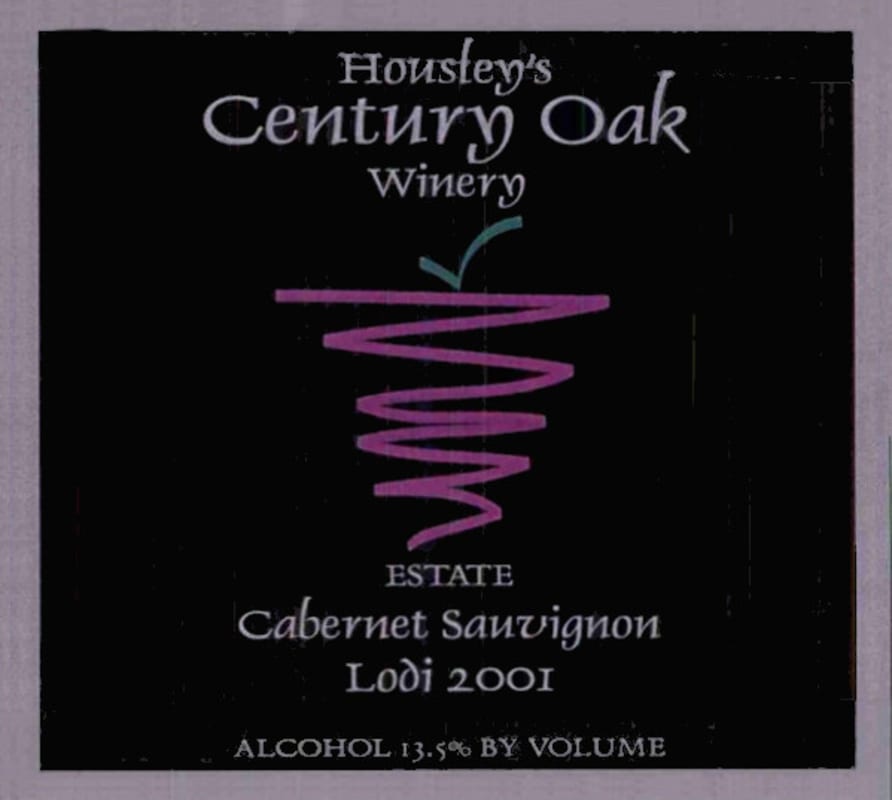 Century Oak Winery Housley's Estate Cabernet Sauvignon 2001 Front Label