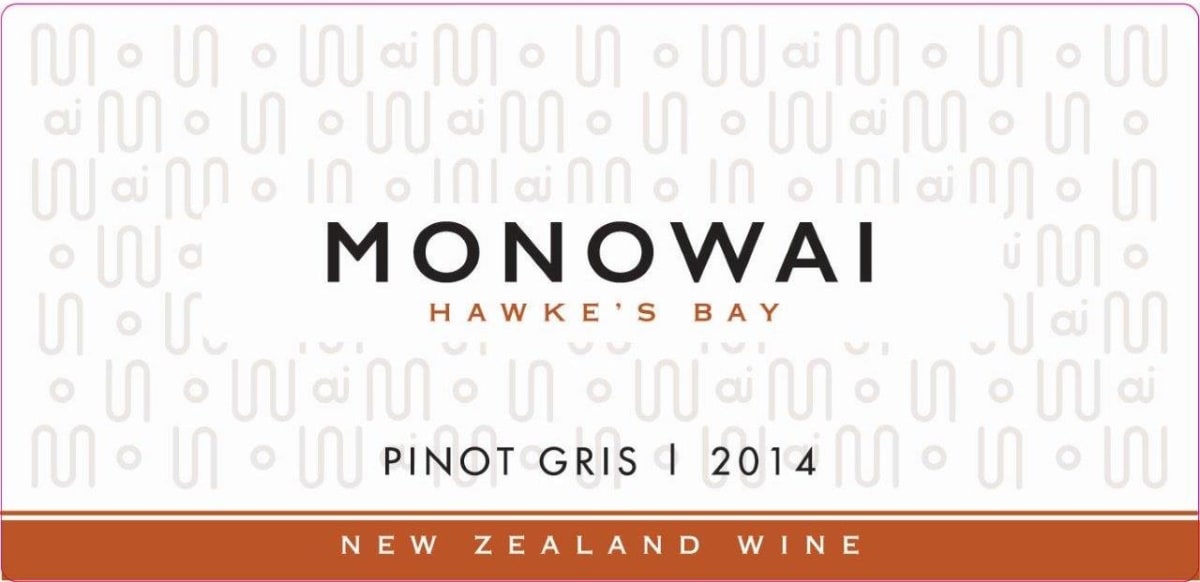 Monowai Estate Hawke's Bay Pinot Gris 2014 Front Label