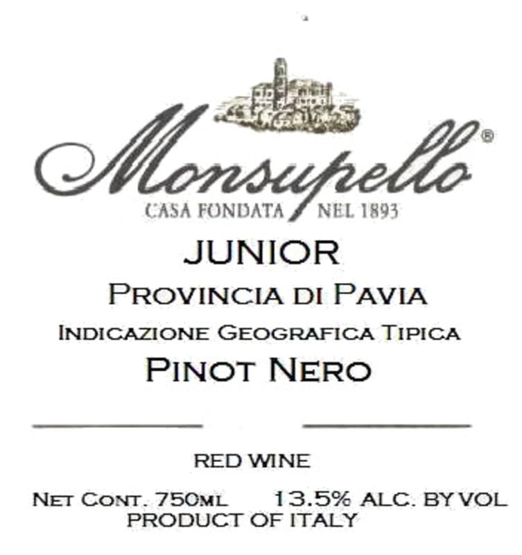 Monsupello Provincia di Pavia Junior Pinot Nero 2015 Front Label