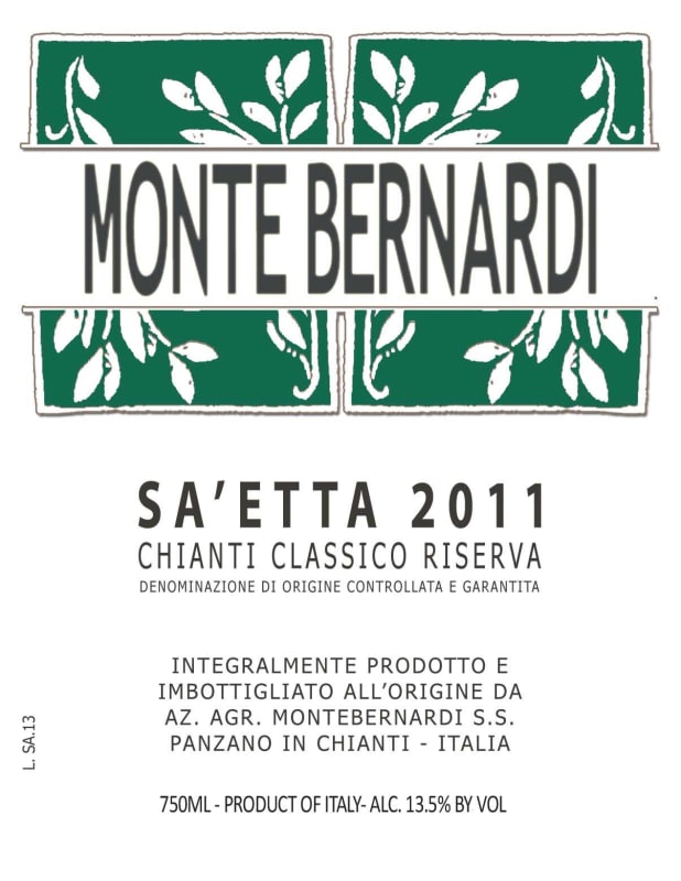 Monte Bernardi Sa'etta Chianti Classico Riserva 2011 Front Label