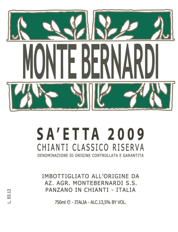 Monte Bernardi Sa'etta Chianti Classico Riserva 2009 Front Label