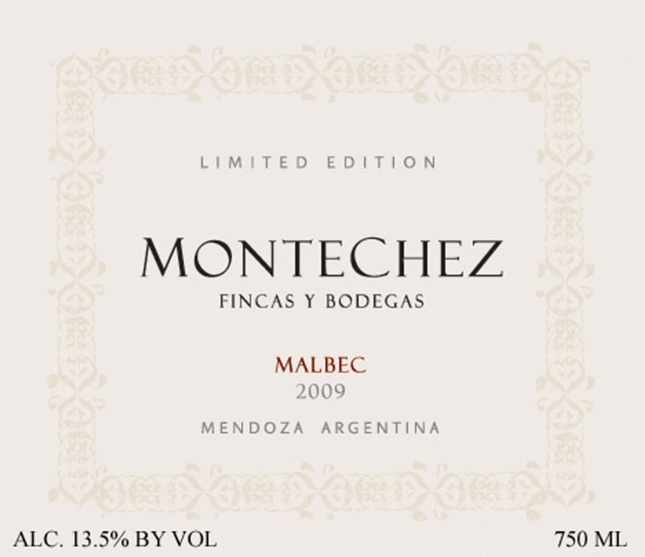 Montechez Fincas y Bodegas Limited Edition Malbec 2009 Front Label