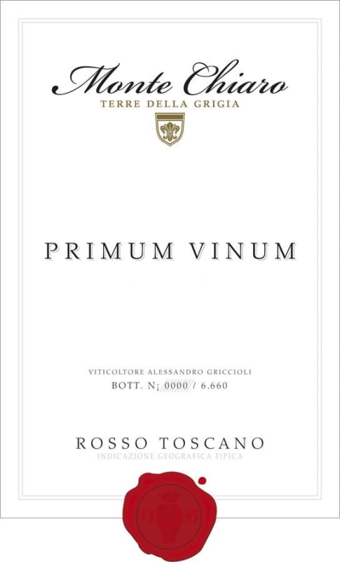 Montechiaro di Alessandro Griccioli Toscana Monte Chiaro Primum Vinum Rosso 2012 Front Label