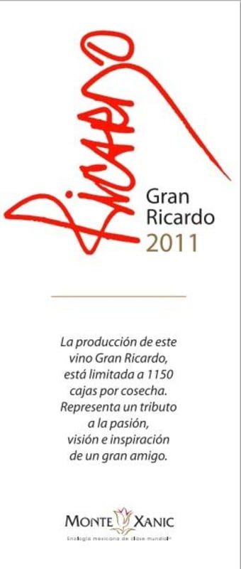 MonteXanic Winery Gran Ricardo 2011 Front Label