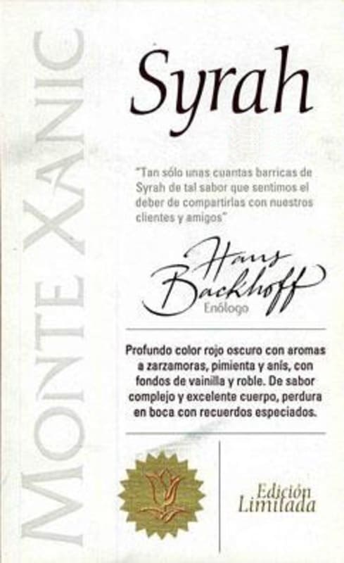 MonteXanic Winery Edicion Limitada Syrah 2011 Front Label