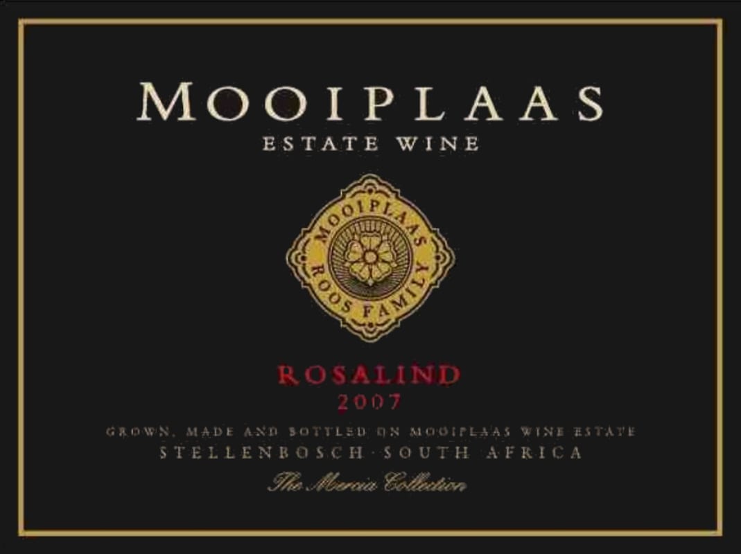 Mooiplaas Wine Estate Rosalind Red 2007 Front Label