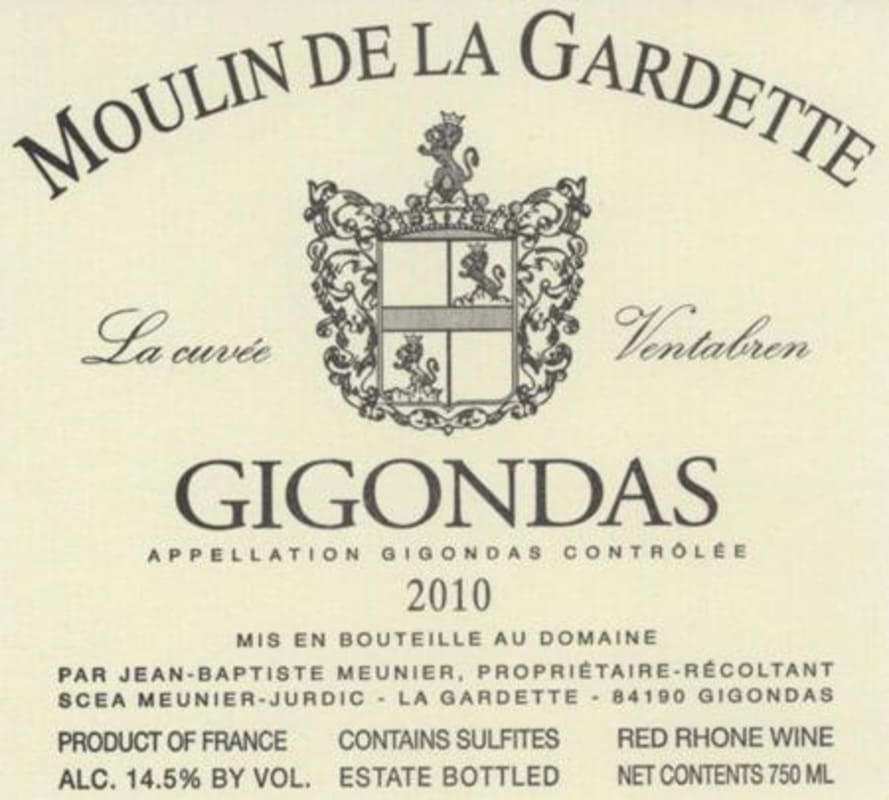 Moulin de la Gardette La Cuvee Ventabren 2010 Front Label