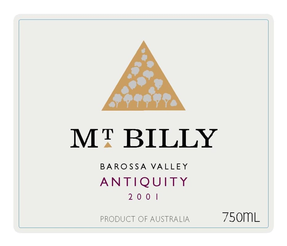Mount Billy Wines Antiquity Shiraz 2001 Front Label