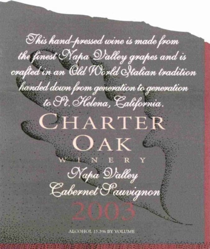 Charter Oak Winery Cabernet Sauvignon 2003 Front Label