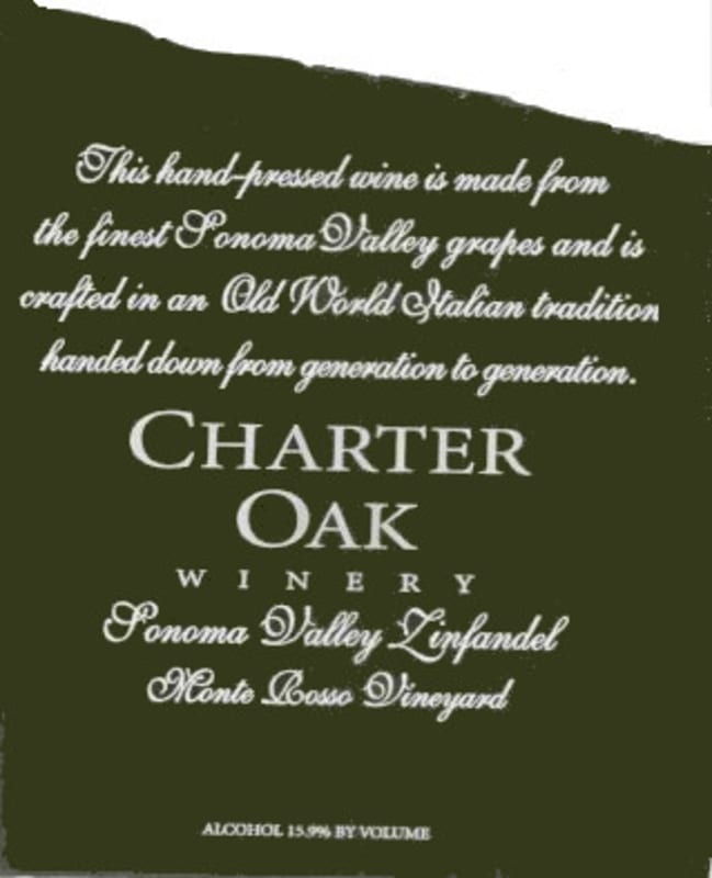 Charter Oak Winery Monte Rosso Old Vine Hillside Zinfandel 2005 Front Label