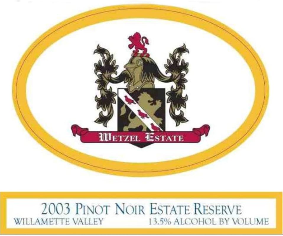 Chateau Bianca Wetzel Estate Reserve Pinot Noir 2003 Front Label