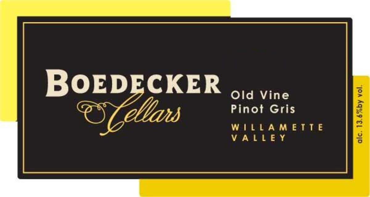 Boedecker Cellars Old Vine Pinot Gris 2012 Front Label