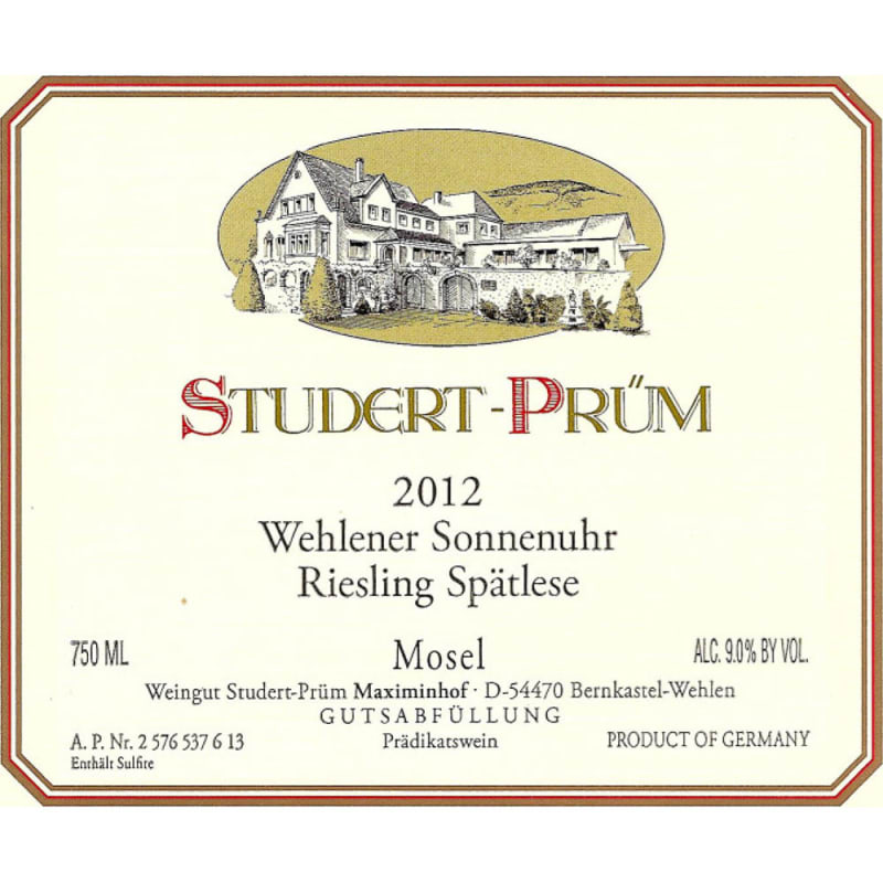 Studert-Prum Wehlener Sonnenuhr Riesling Spatlese 2012 Front Label