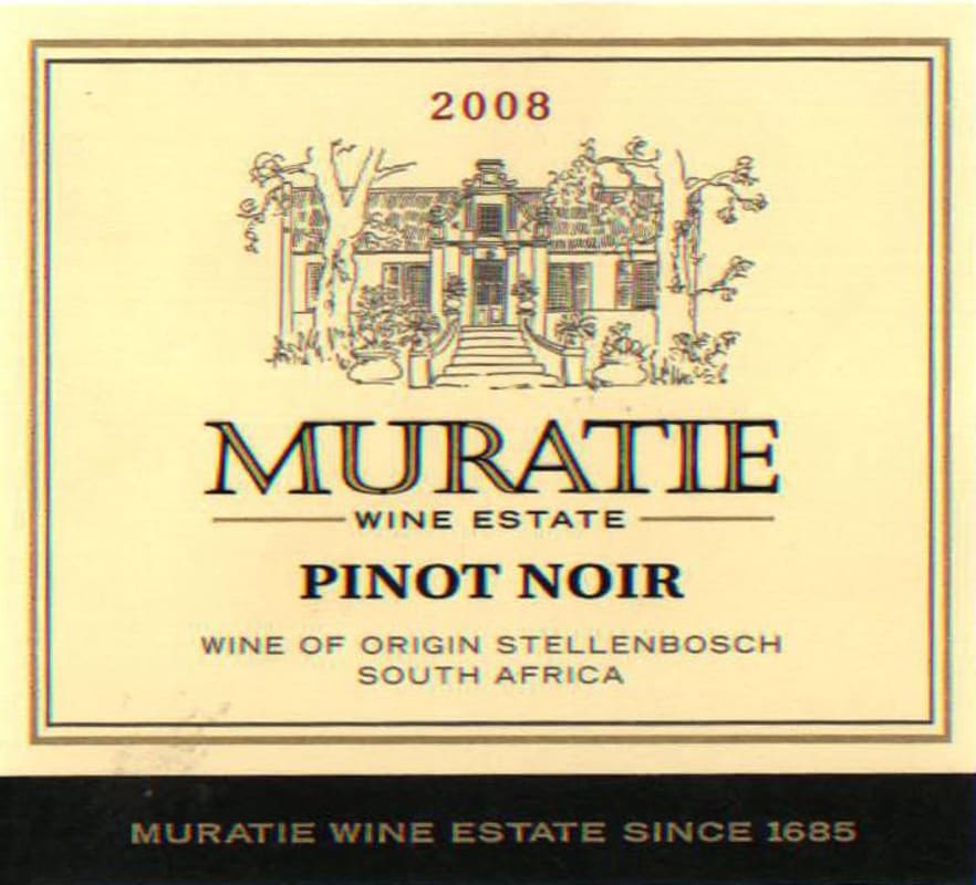 Muratie Pinot Noir 2008 Front Label