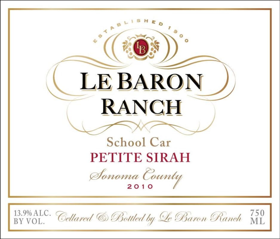 Chateau Diana Le Baron Ranch School Car Petite Sirah 2010 Front Label