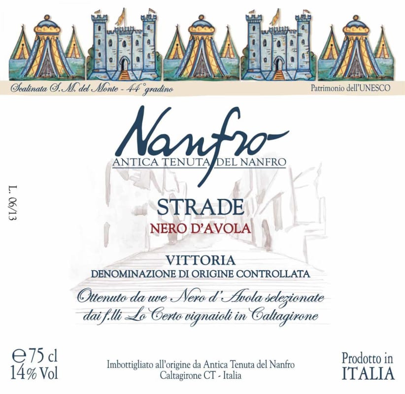 Nanfro Vittoria Strade Nero d'Avola 2012 Front Label