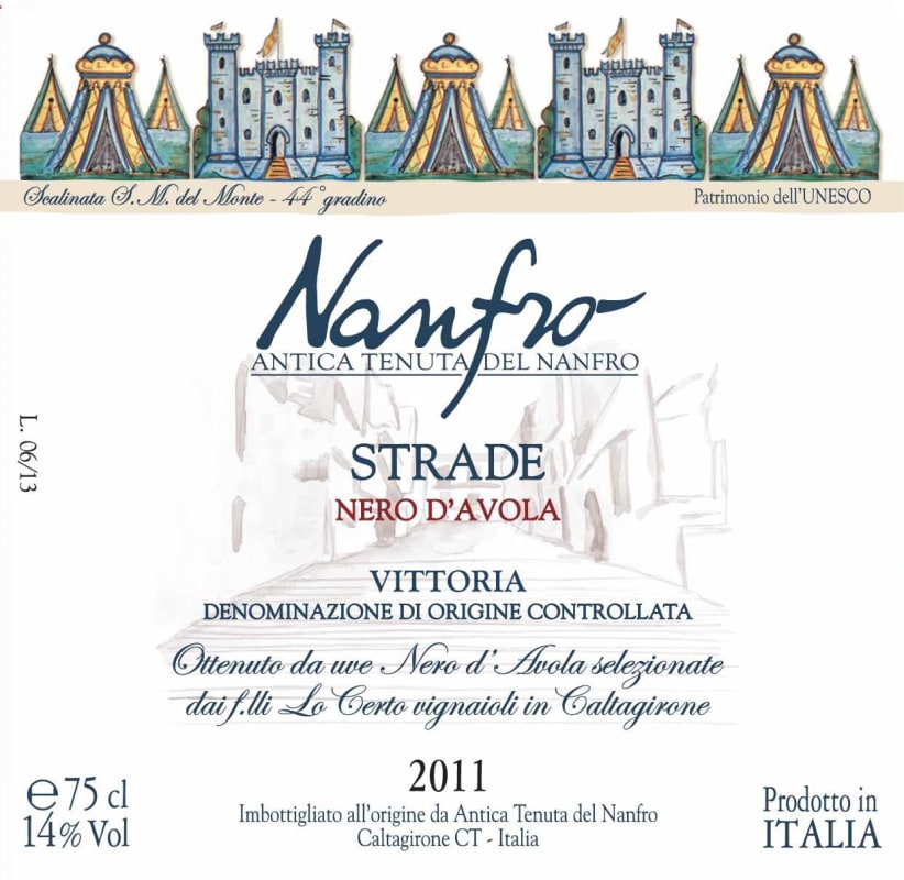 Nanfro Vittoria Strade Nero d'Avola 2011 Front Label