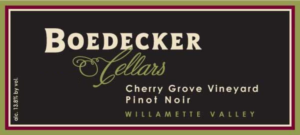 Boedecker Cellars Cherry Grove Vineyard Pinot Noir 2012 Front Label