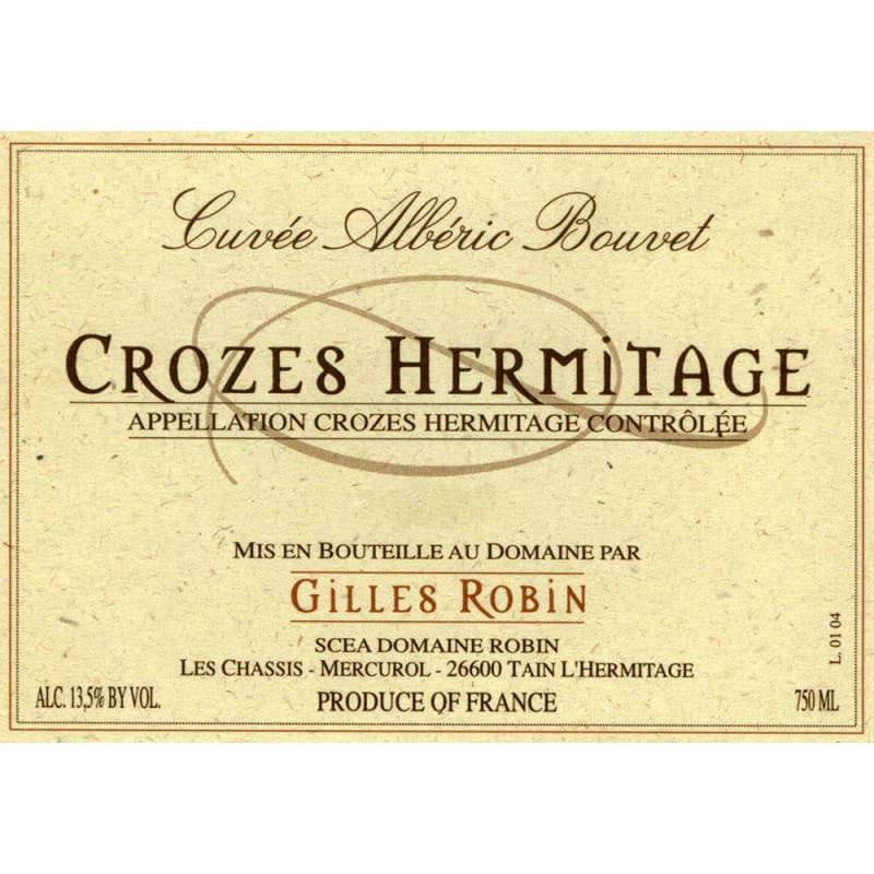 Gilles Robin Crozes-Hermitage Cuvee Alberic Bouvet 2014 Front Label