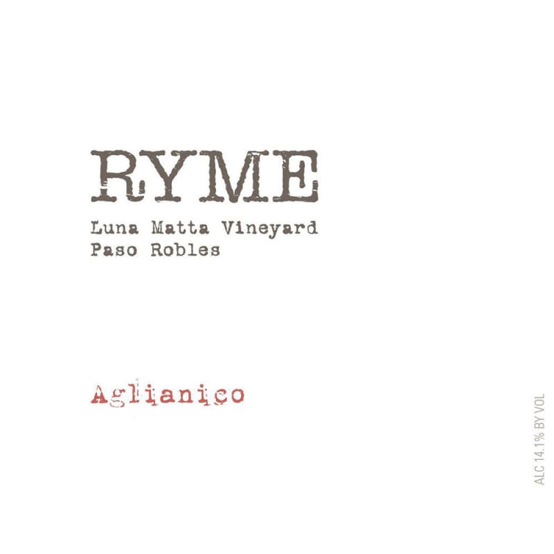 Ryme Luna Matta Vineyard Aglianico 2014 Front Label