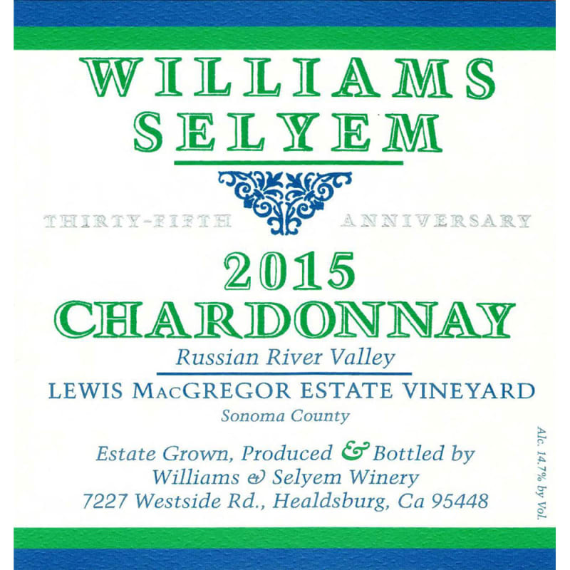 Williams Selyem Lewis MacGregor Estate Vineyard Chardonnay 2015 Front Label
