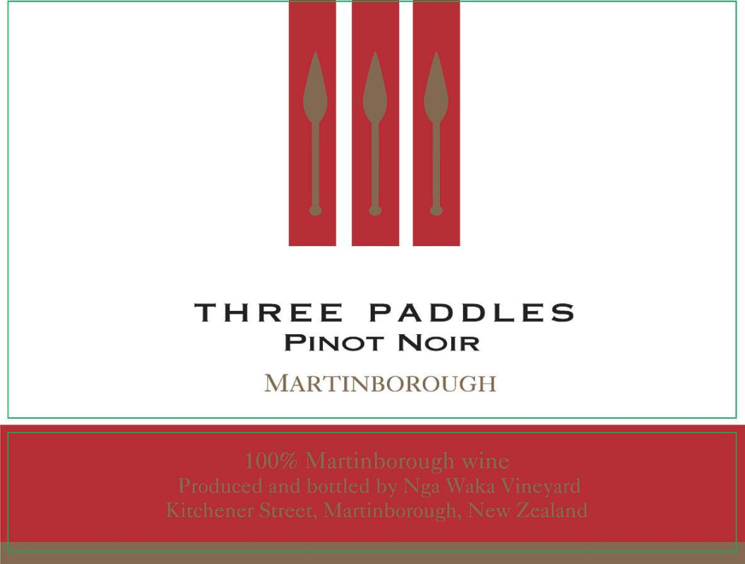 Nga Waka Vineyard Three Paddles Pinot Noir 2014 Front Label
