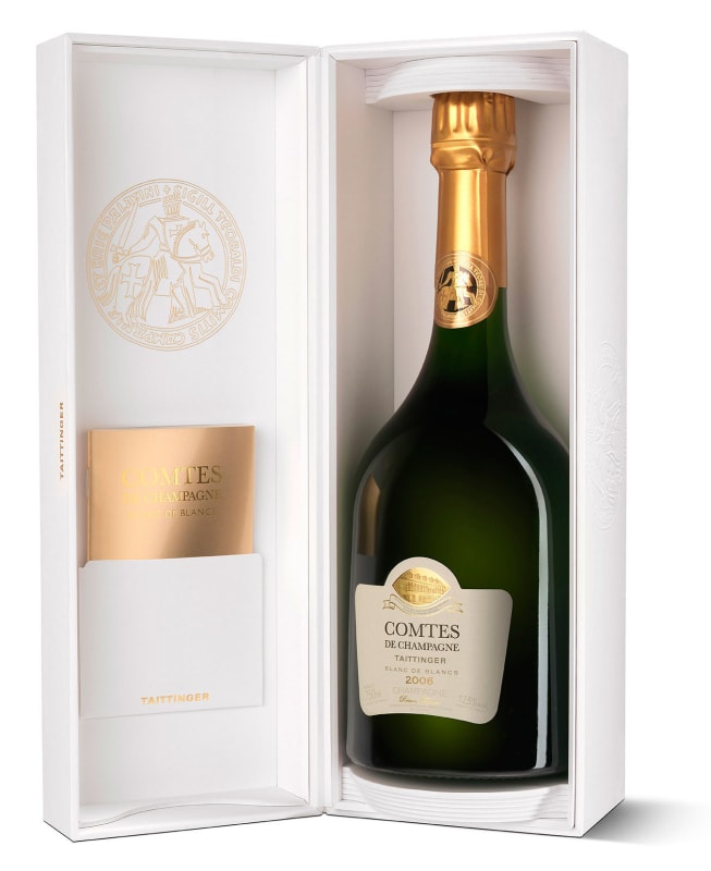 Taittinger Comtes de Champagne Blanc de Blancs with Gift Box 2006 Front Bottle Shot