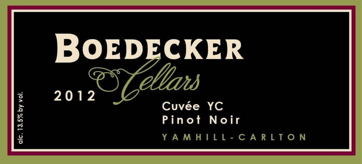 Boedecker Cellars Cuvee YC Pinot Noir 2012 Front Label