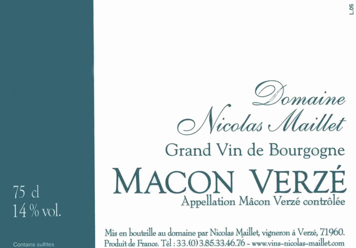 Nicolas Maillet Macon Verze Rouge 2009 Front Label