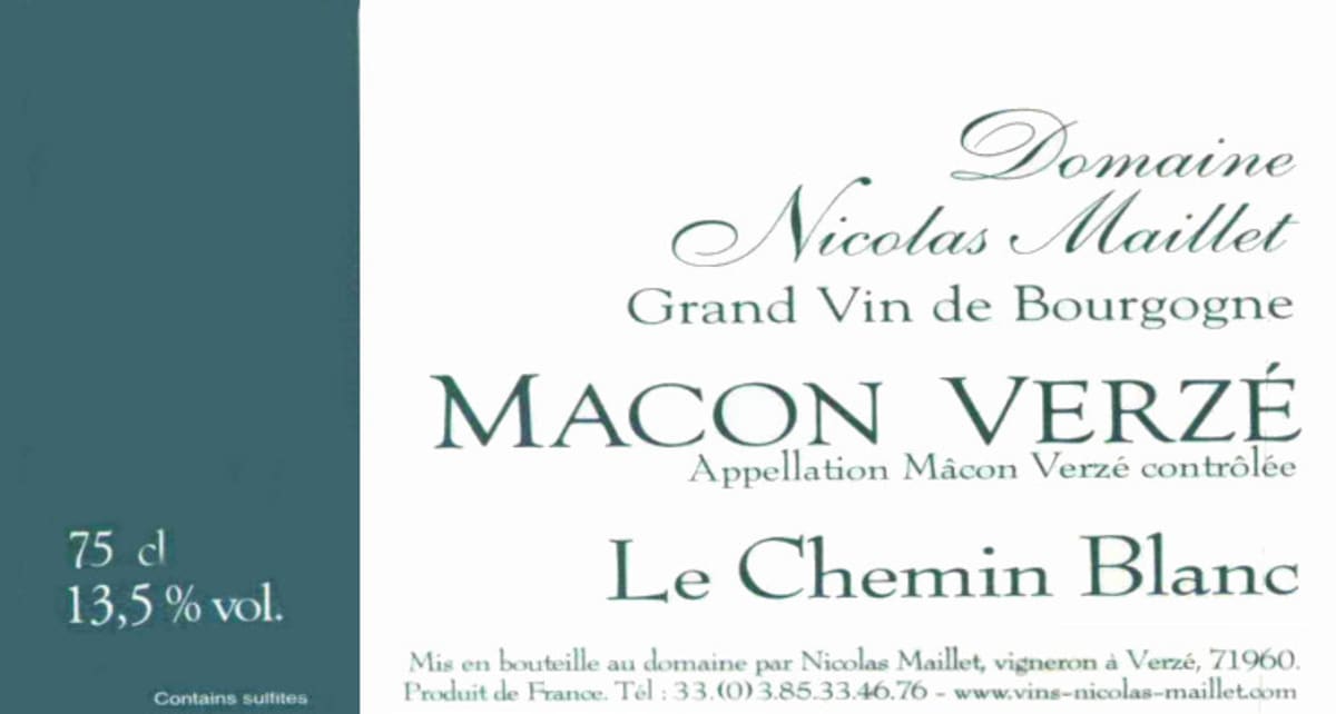 Nicolas Maillet Macon Verze Le Chemin Blanc 2010 Front Label