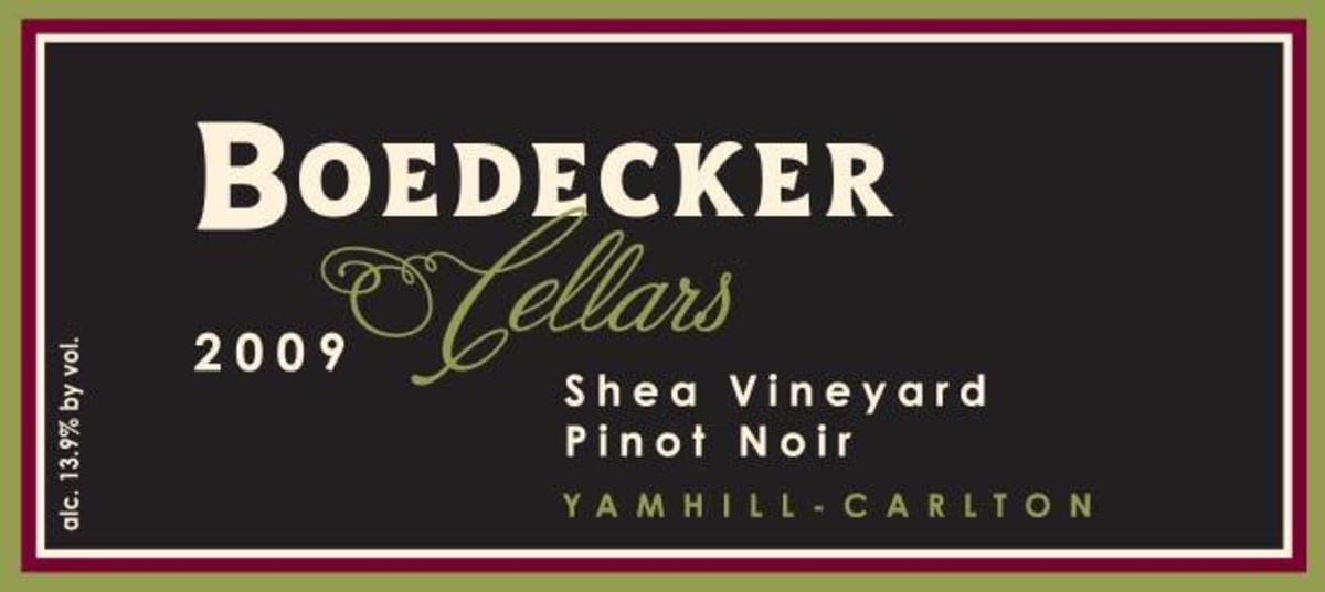 Boedecker Cellars Shea Vineyard Pinot Noir 2009 Front Label