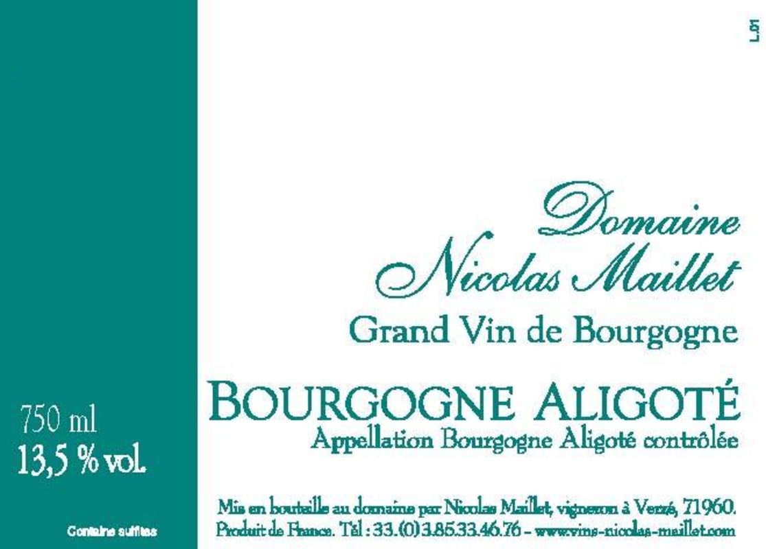 Nicolas Maillet Bourgogne Aligote 2007 Front Label