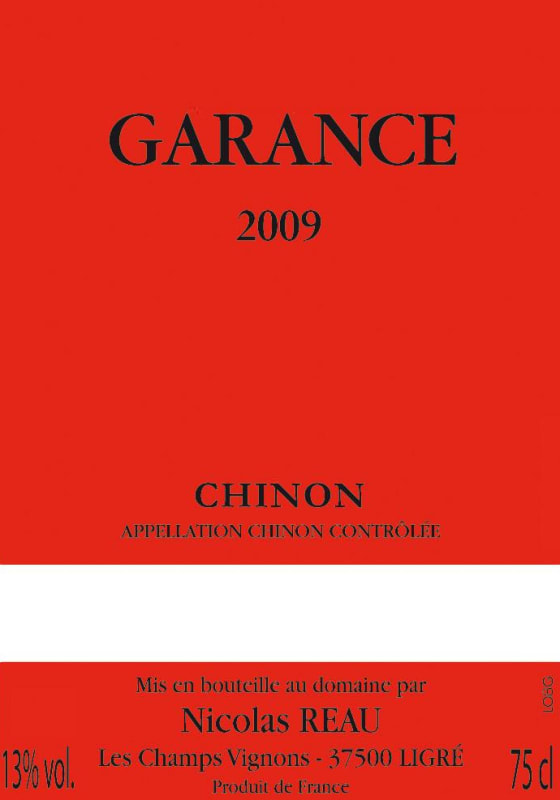 Nicolas Reau Chinon Garance Cuvee 2009 Front Label