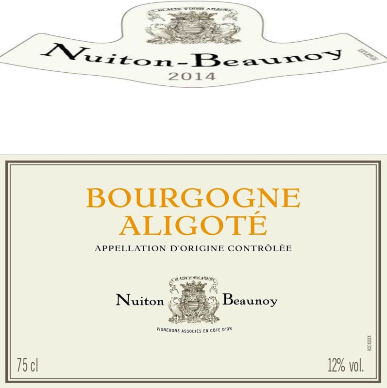 Nuiton-Beaunoy Bourgogne Aligote 2014 Front Label