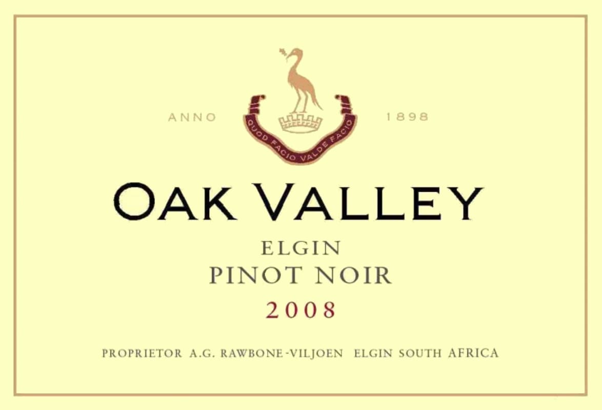 Oak Valley Estates Pinot Noir 2008 Front Label