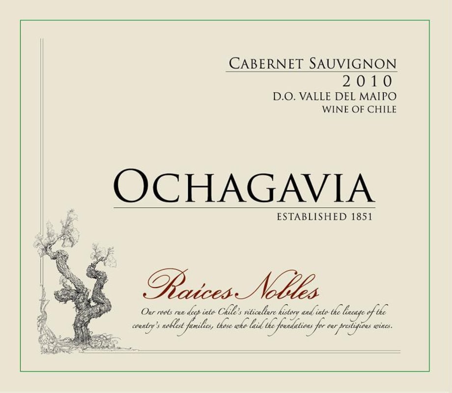 Ochagavia Wines Raices Nobles Cabernet Sauvignon 2010 Front Label