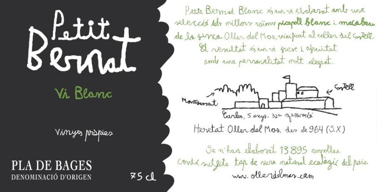Oller del Mas Petit Bernat Blanc 2015 Front Label