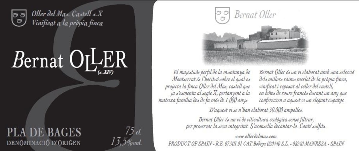 Oller del Mas Bernat Oller 2012 Front Label