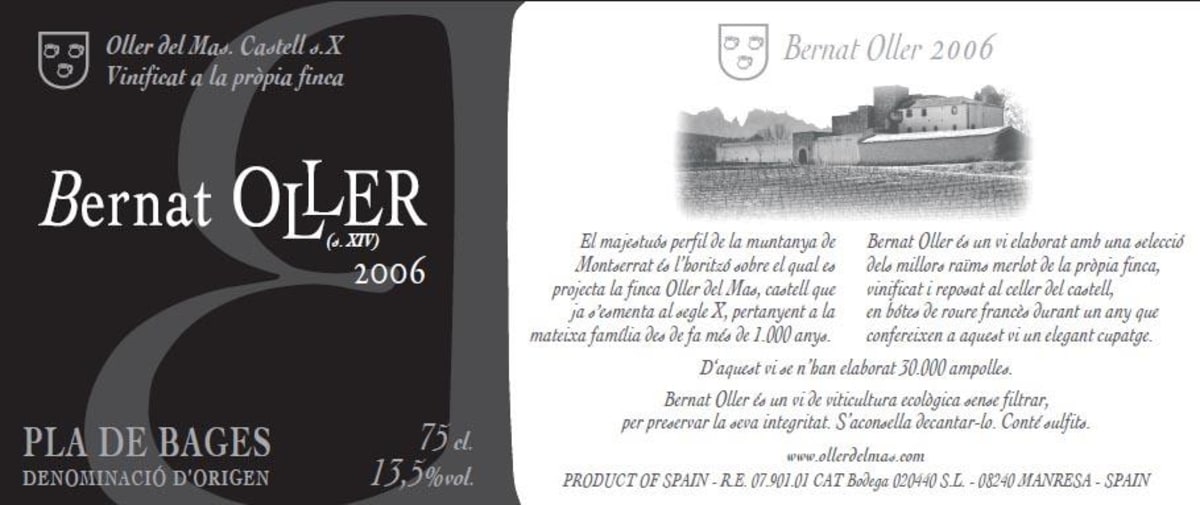 Oller del Mas Bernat Oller 2006 Front Label