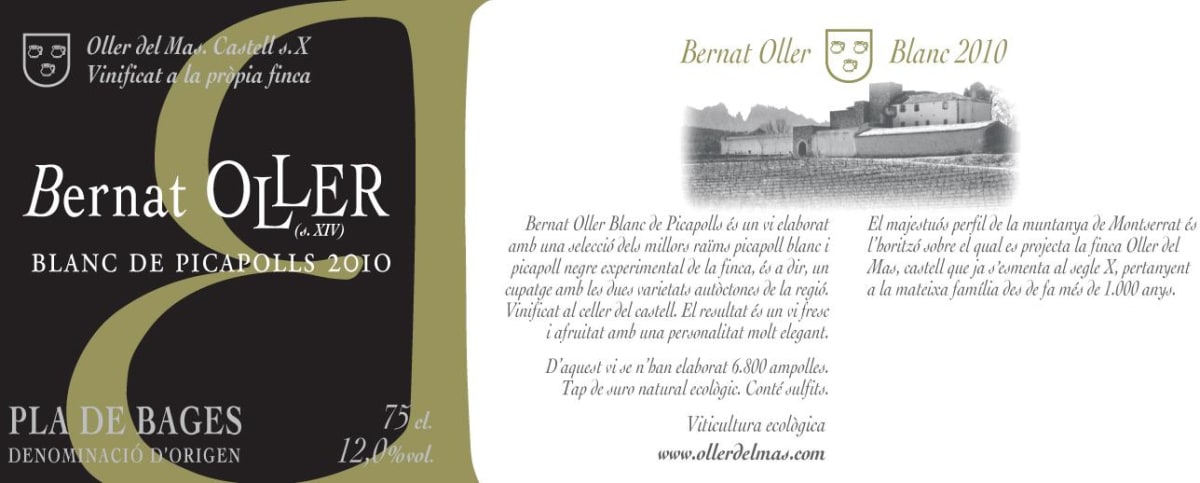 Oller del Mas Bernat Oller Picapoll 2010 Front Label