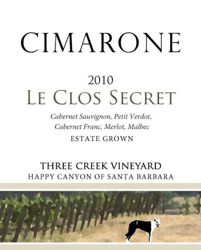 Cimarone Wines Three Creek Vineyard Le Clos Secret Estate Grown Red 2010 Front Label