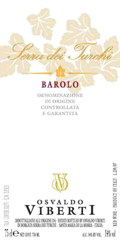 Osvaldo Viberti Barolo Serra dei Turchi 2006 Front Label