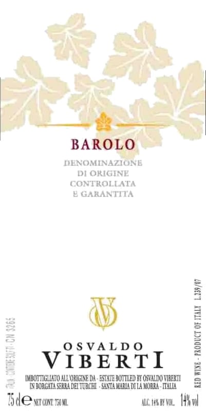 Osvaldo Viberti Barolo 2007 Front Label