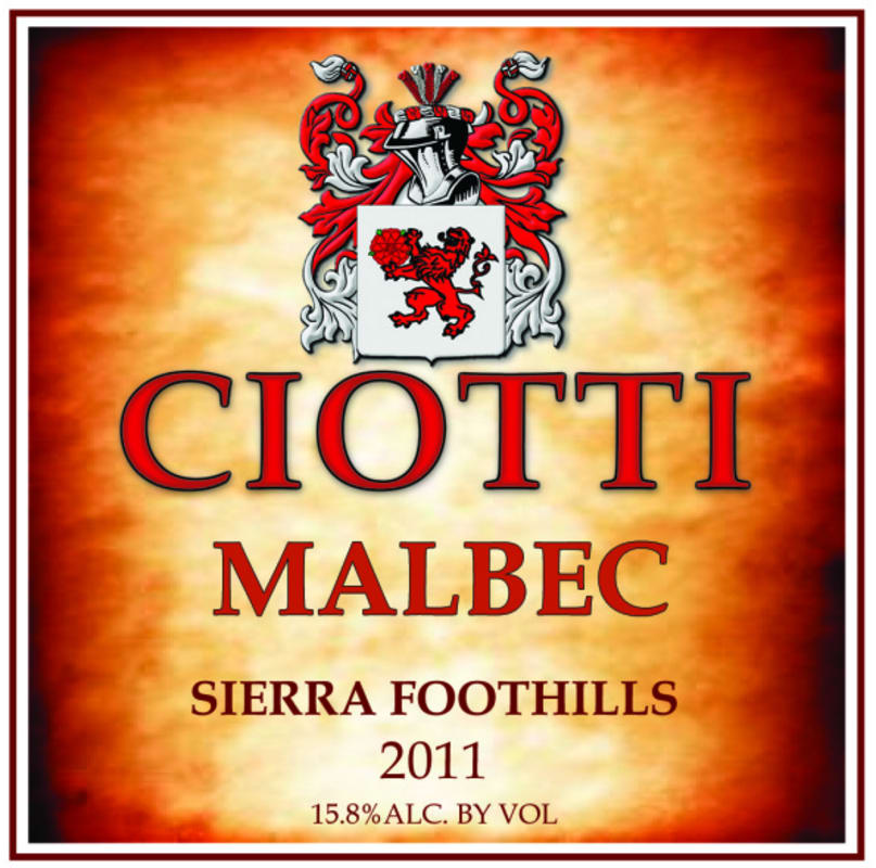 Ciotti Cellars Malbec 2011 Front Label