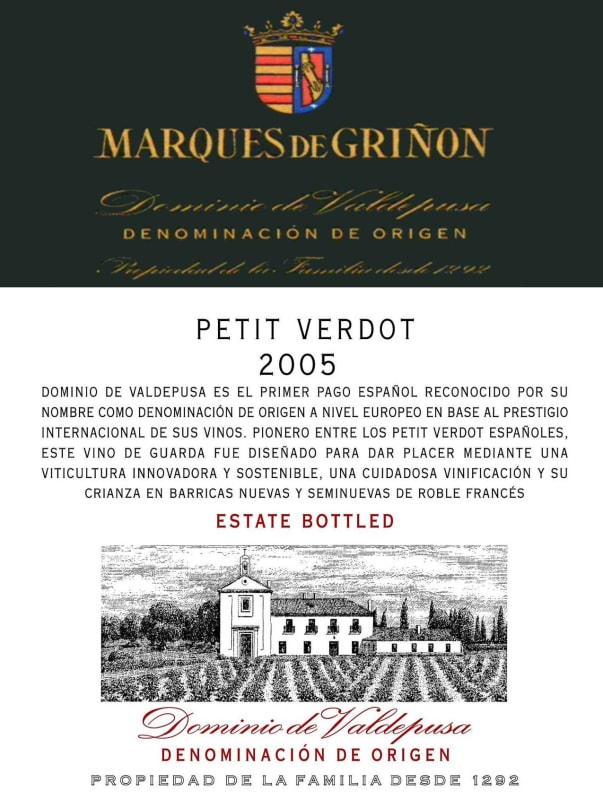 Marques de Grinon Dominio de Valdepusa Petit Verdot 2005 Front Label