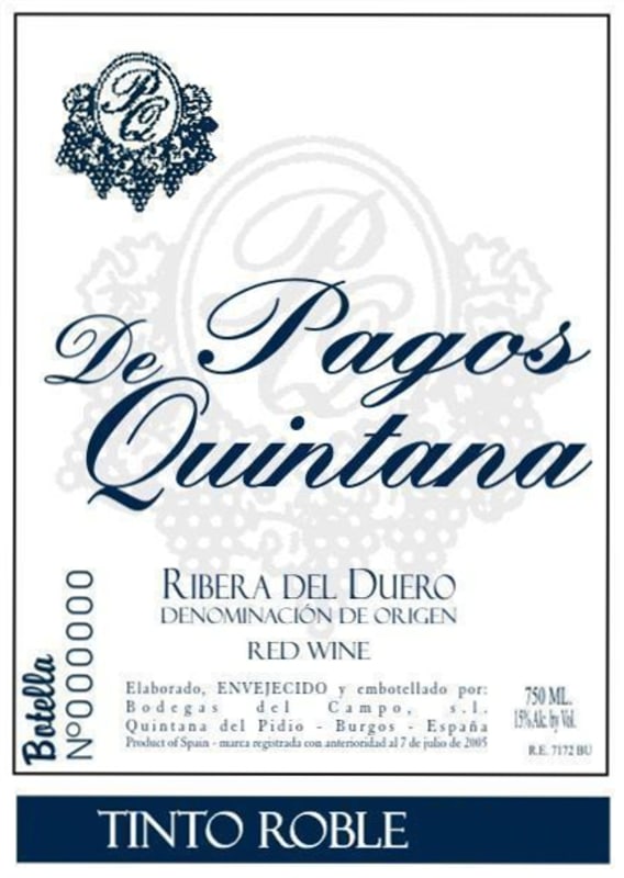 Pagos de Qunintana Roble Tinto 2011 Front Label