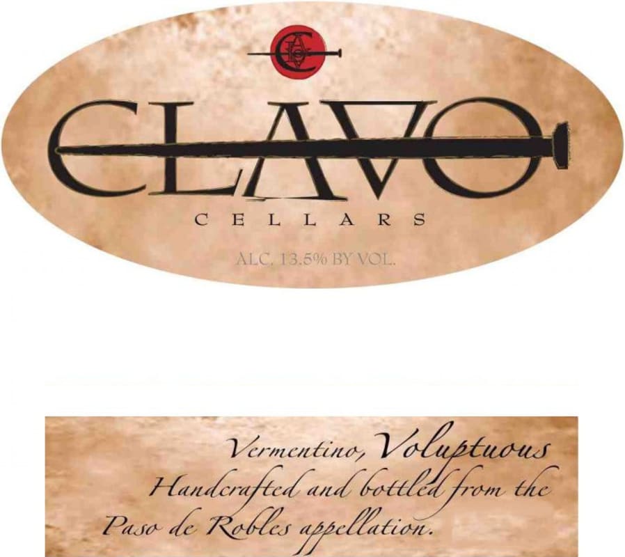 Clavo Cellars Voluptuous Vermentino 2012 Front Label