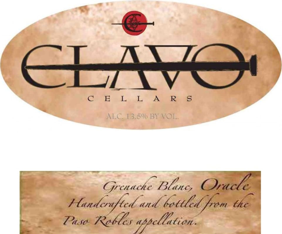 Clavo Cellars Oracle Grenache Blanc 2010 Front Label